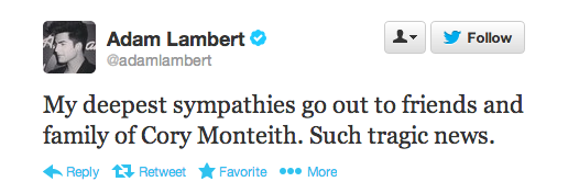 Adam Lambert's Reaction to Cory Monteith's Death